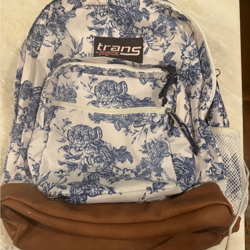 Jansport Blue Floral and Brown Backpack